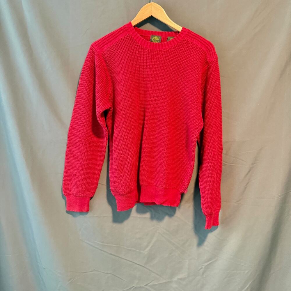 Timberland Men’s Medium Red Cotton Crewneck Sweater Waffle Knit Pullover - Picture 1 of 5